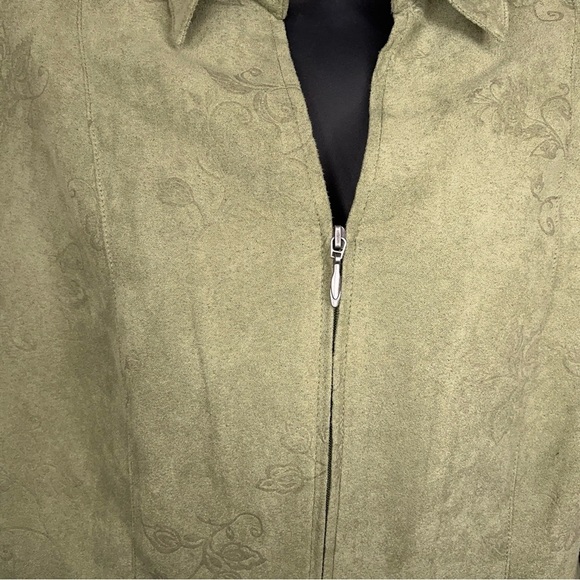 Petite Medium Croft And Barrow Green Blazer Jacket Floral Print Zip Closure - Picture 7 of 16